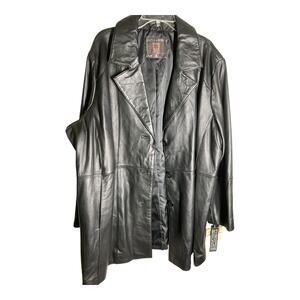 Anne Klein LEATHER Jacket Long Black